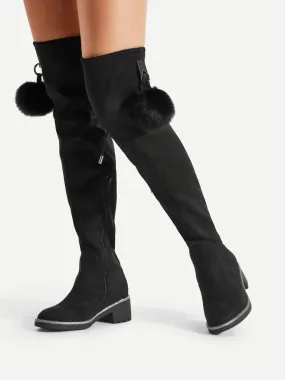 Pom Pom Decorated Over The Knee Boots