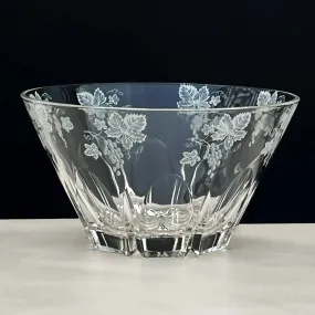 RARE Lead Crystal Round Serving Bowl by JAVIT - Etched Grapes, Leaves