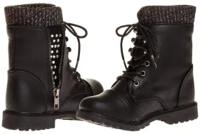 Sara Z Girls Combat Boot With Sweater Cuff (See More Sizes)